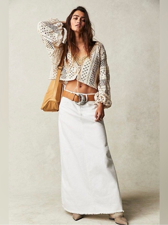 Free People Dresses & Skirts - NWT We the Free People Come as you are white denim maxi skirt size 8